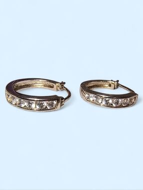 White Zircon And Sterling Silver Hoop Huggie Earrings